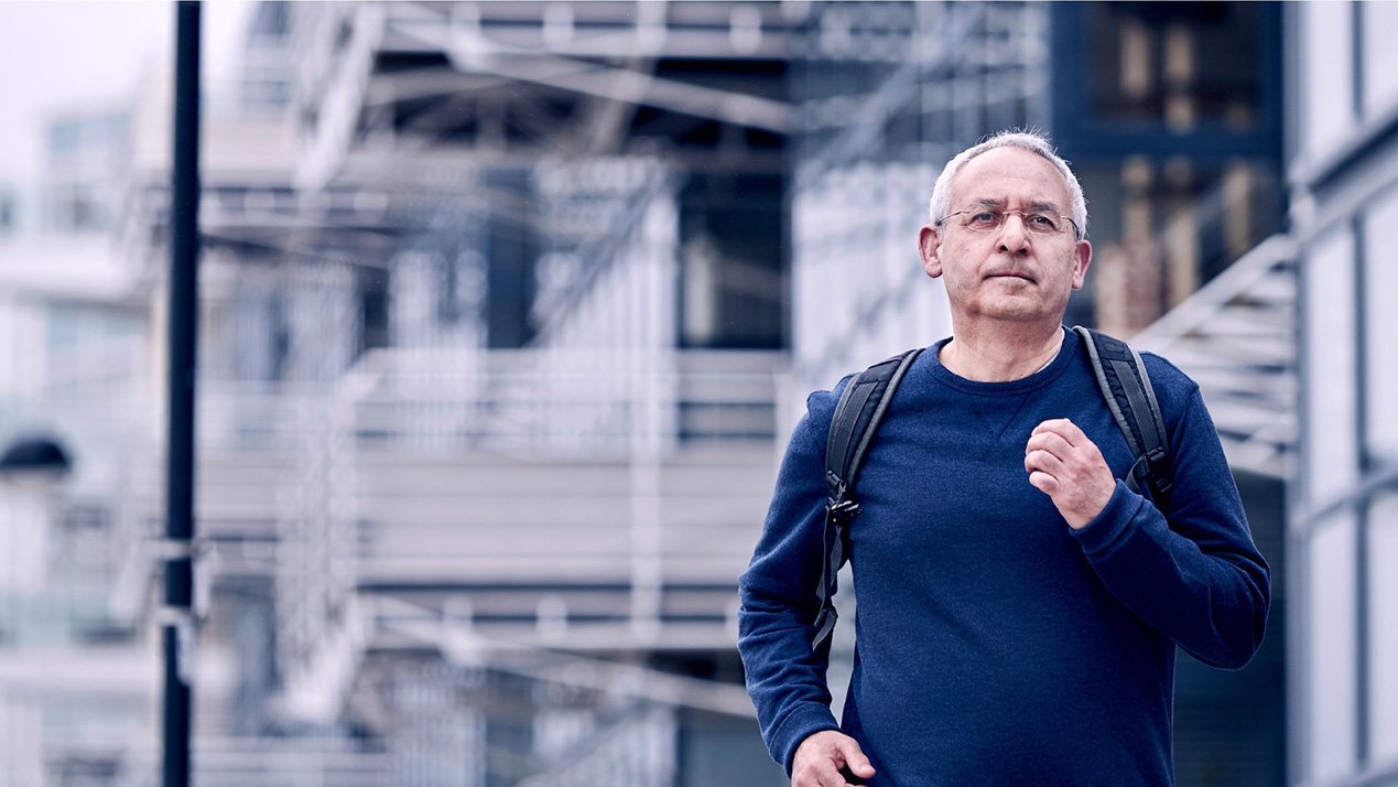 White middle-aged male Diabetes patient jogging